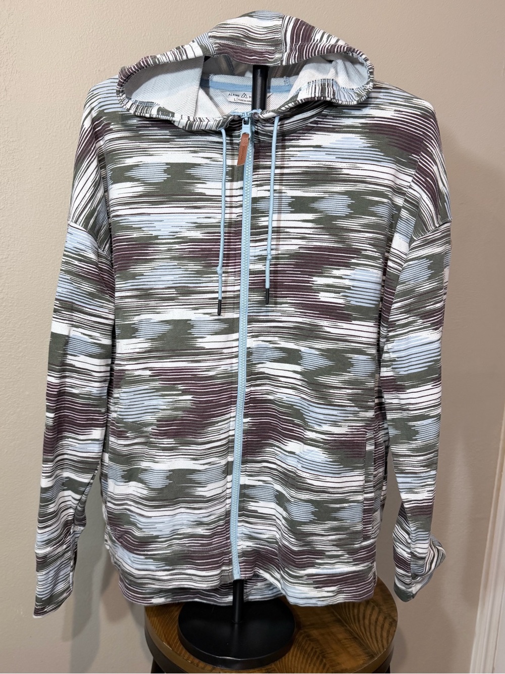Alpine Design Women’s Full Zip Hooded Hoodie Pockets Striped Green Blue L